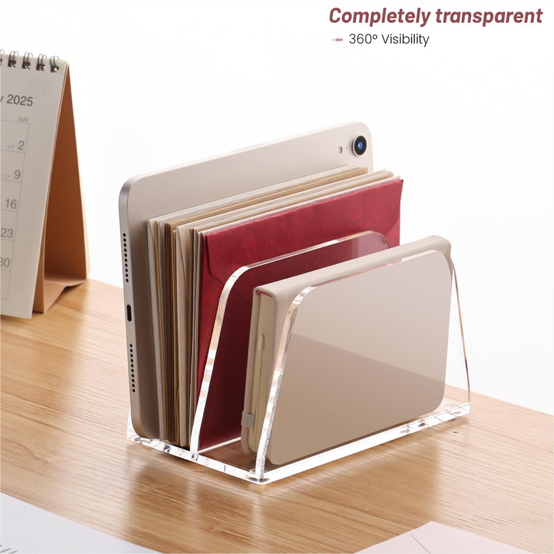 YUXUN Acrylic Mail Organizer for Desk, 2 Compartment Letter & Document Holder with Non-Slip Base, Small File Holders for Bills, Envelopes, Letters,Mails, Papers, Clear Office Supplies for School Home - Image 5